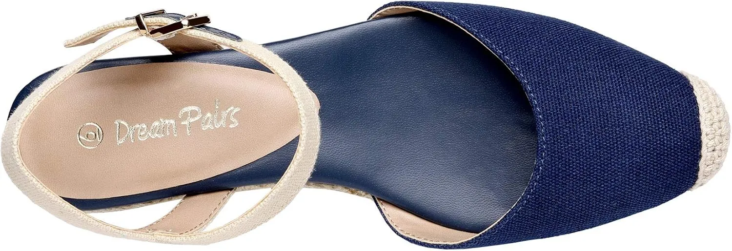 DREAM PAIRS Women's Closed Toe Elastic Ankle Strap Espadrilles Wedge Sandals