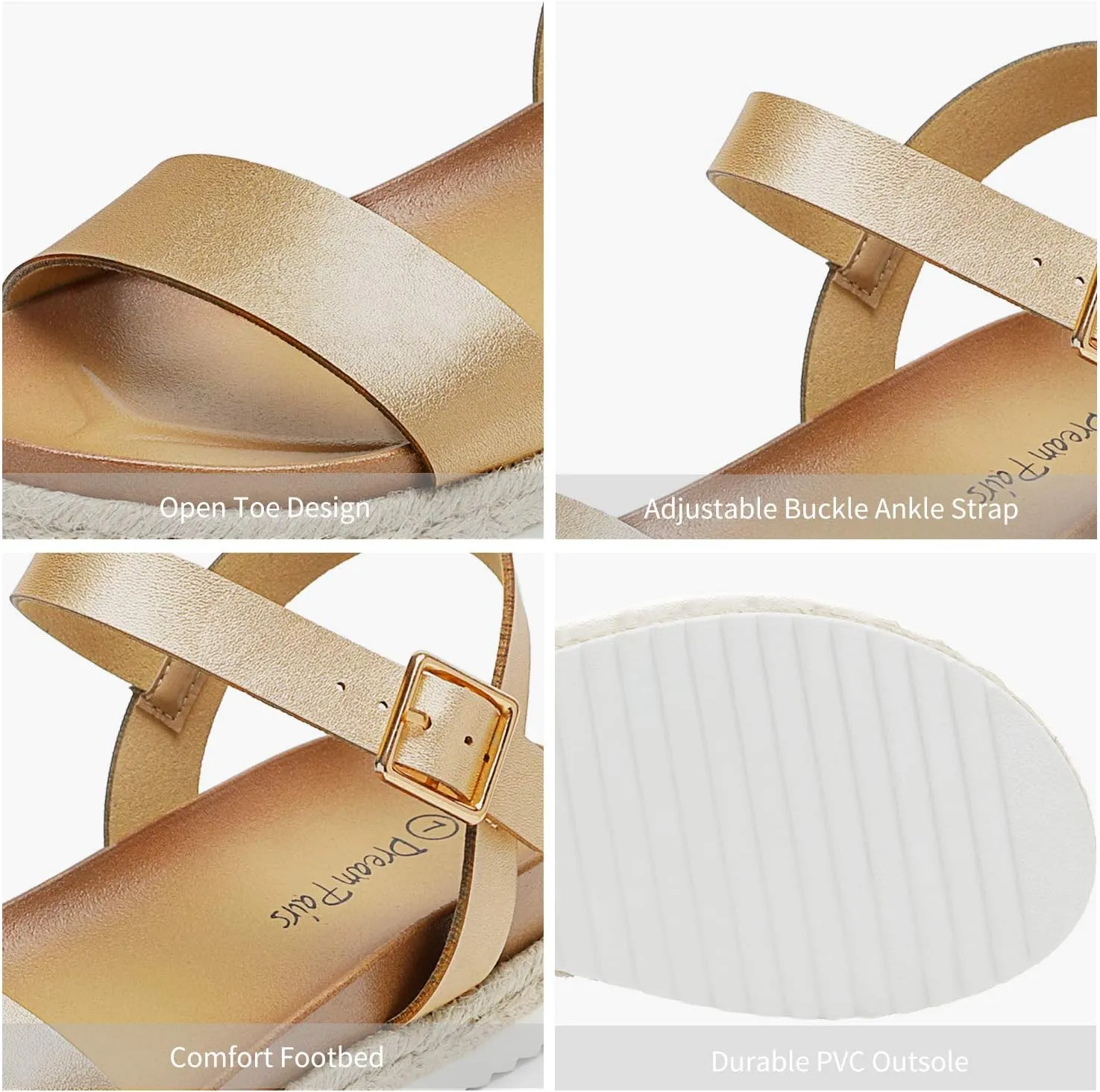 DREAM PAIRS Women’s Open Toe Ankle Strap Espadrille Casual Flatform Platform Wedge Sandals