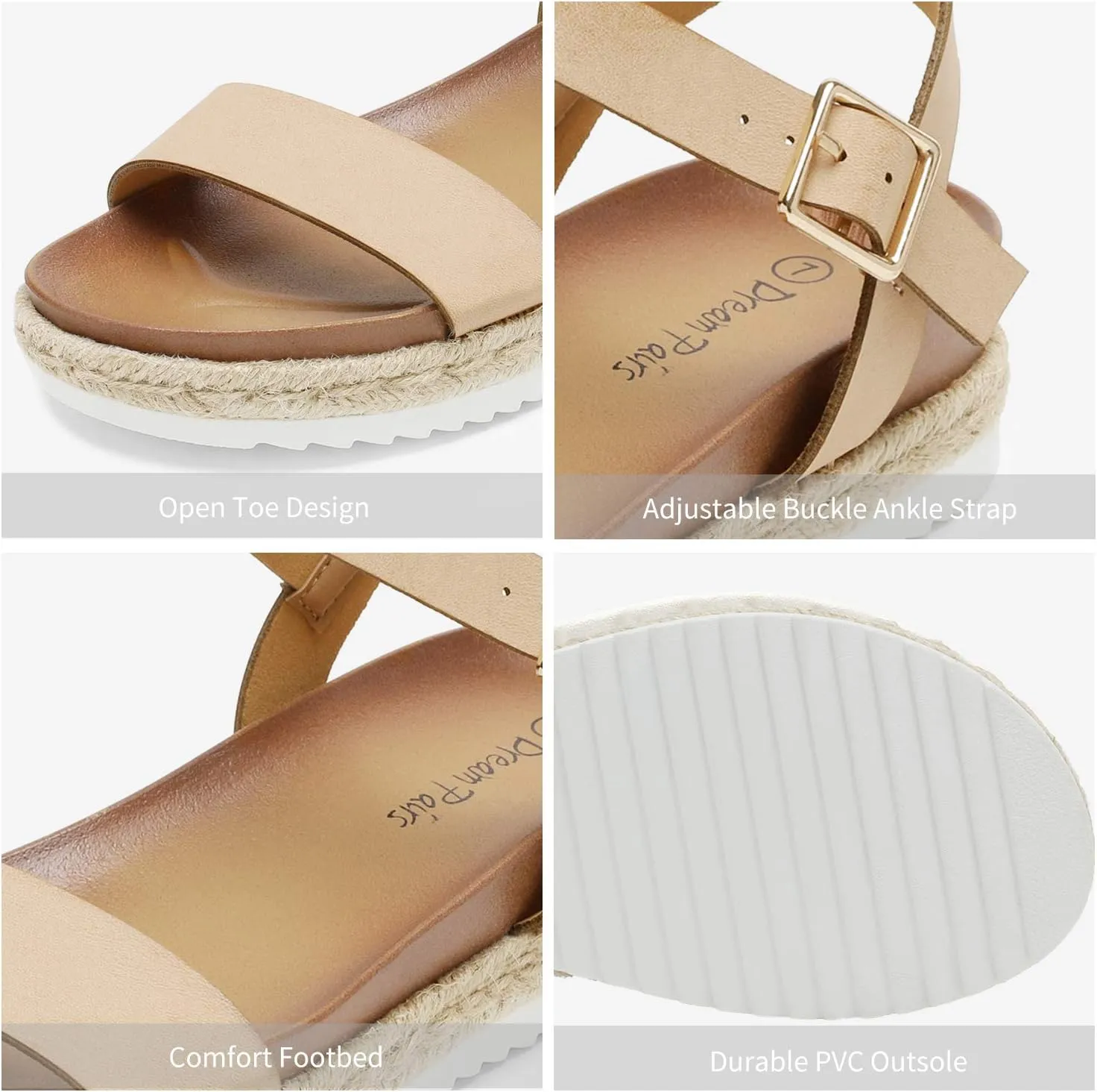 DREAM PAIRS Women’s Open Toe Ankle Strap Espadrille Casual Flatform Platform Wedge Sandals