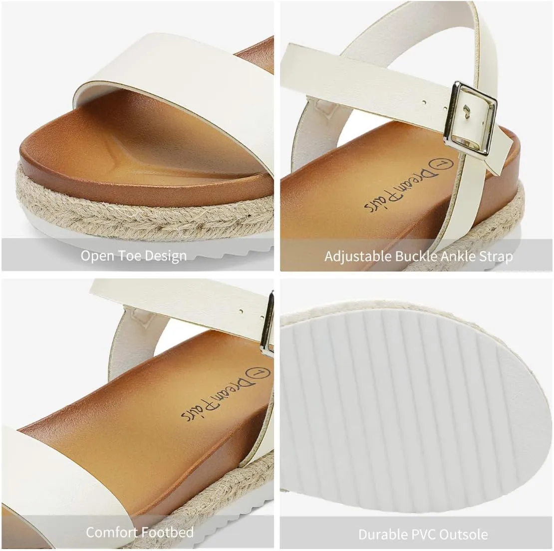 DREAM PAIRS Women’s Open Toe Ankle Strap Espadrille Casual Flatform Platform Wedge Sandals