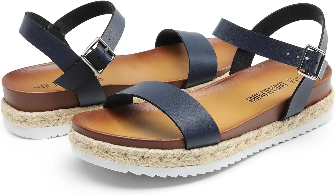 DREAM PAIRS Women’s Open Toe Ankle Strap Espadrille Casual Flatform Platform Wedge Sandals