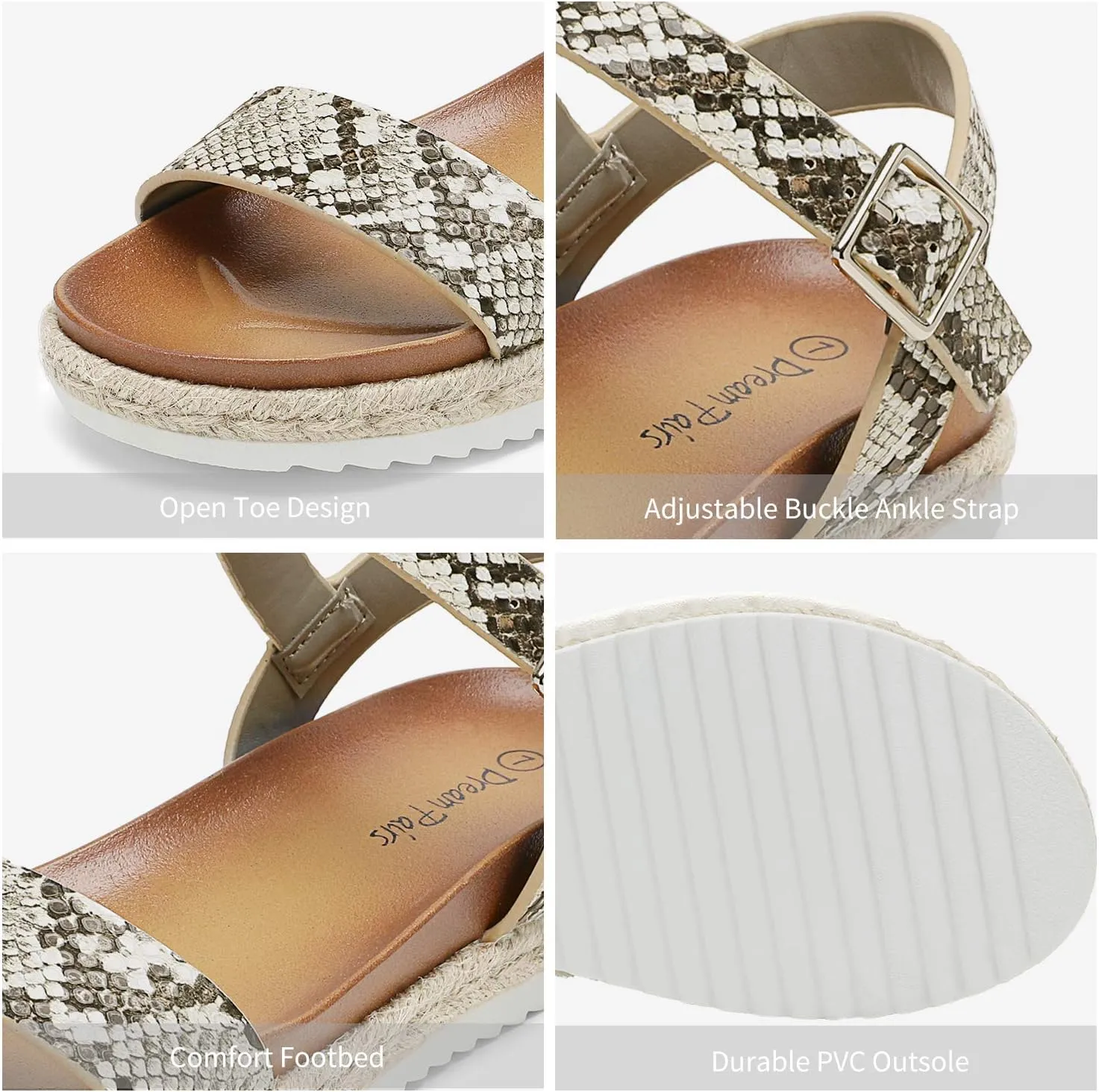 DREAM PAIRS Women’s Open Toe Ankle Strap Espadrille Casual Flatform Platform Wedge Sandals