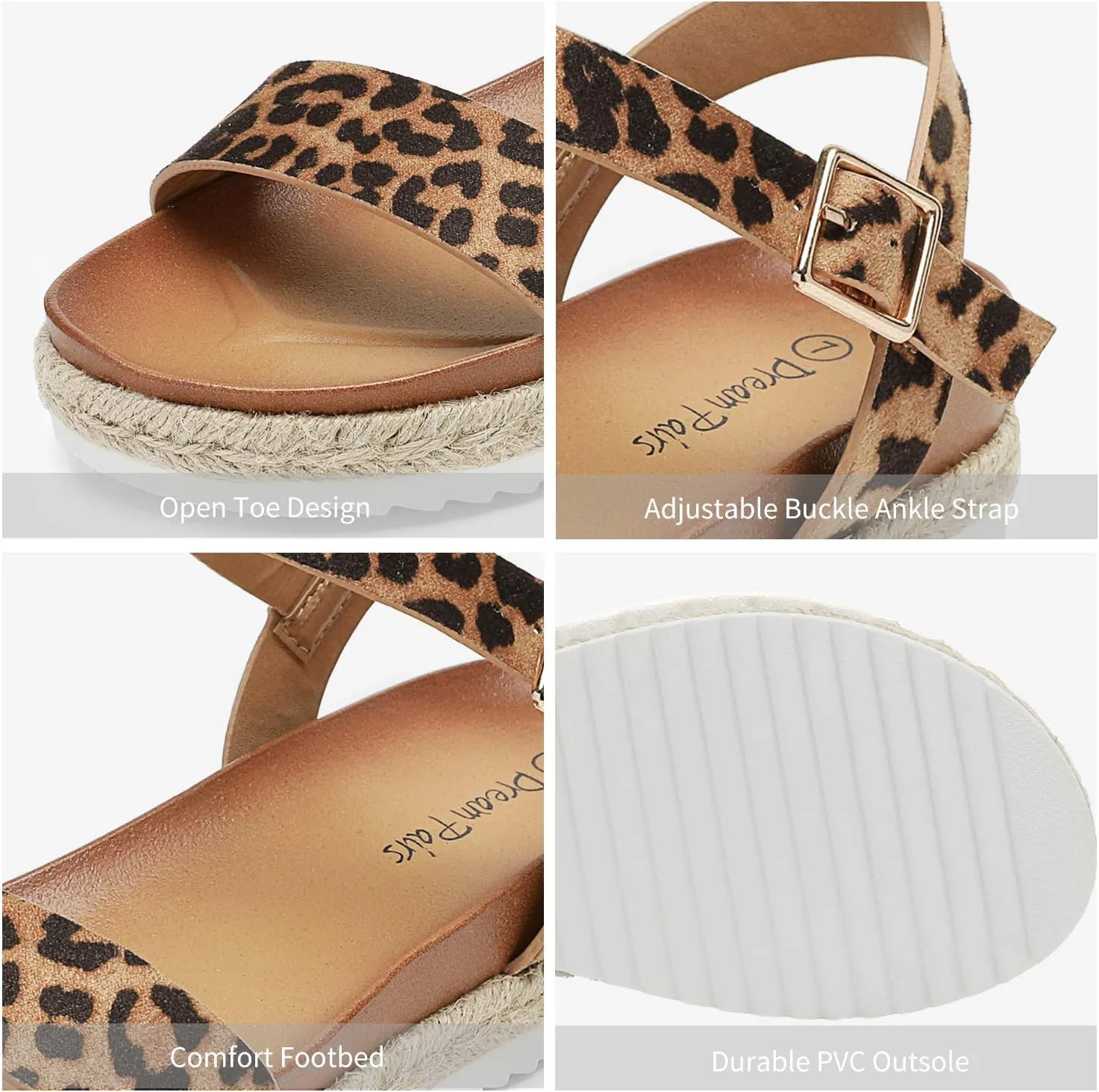 DREAM PAIRS Women’s Open Toe Ankle Strap Espadrille Casual Flatform Platform Wedge Sandals