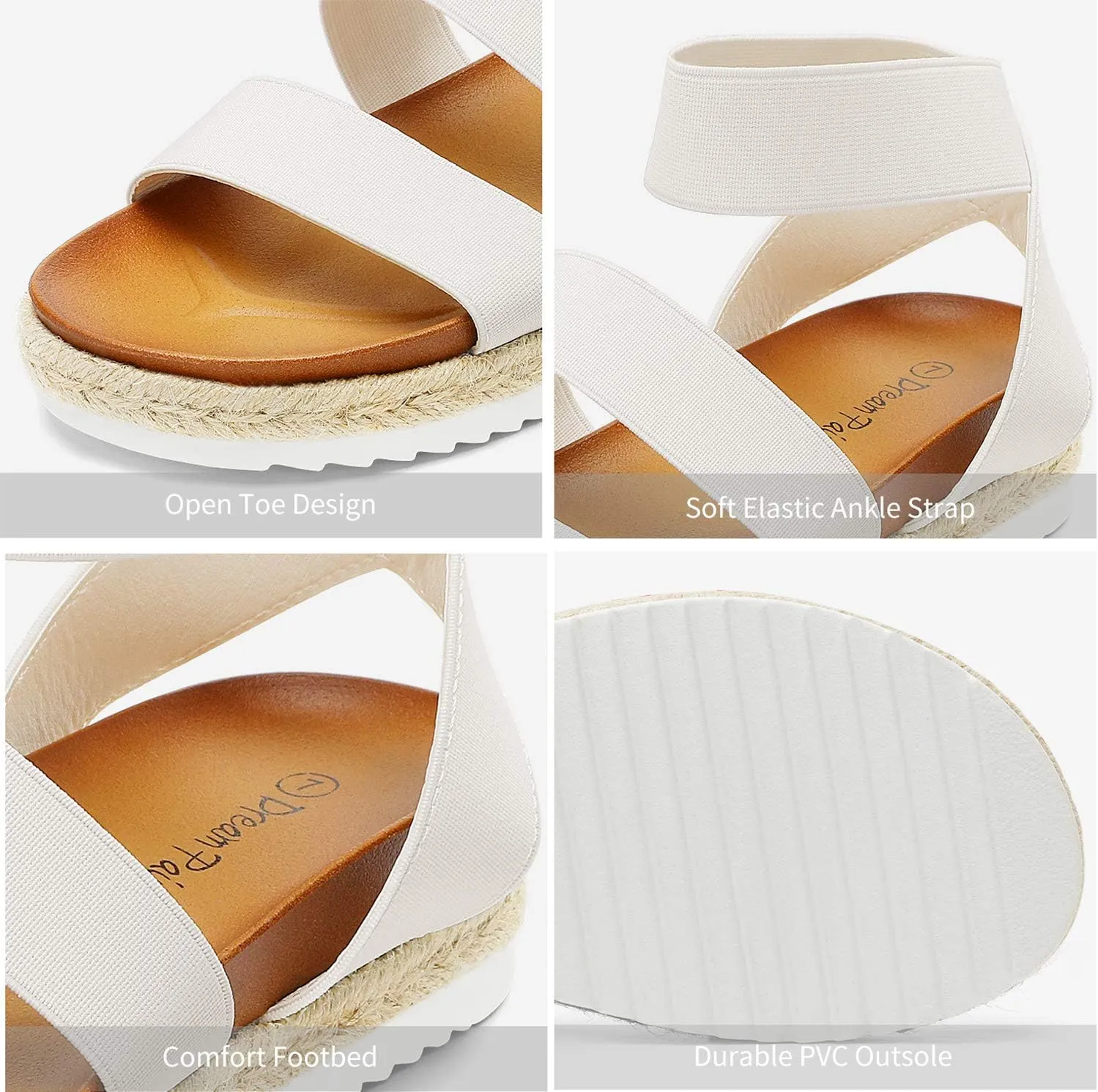 DREAM PAIRS Women’s Open Toe Ankle Strap Espadrille Flatform Platform Wedge Sandals