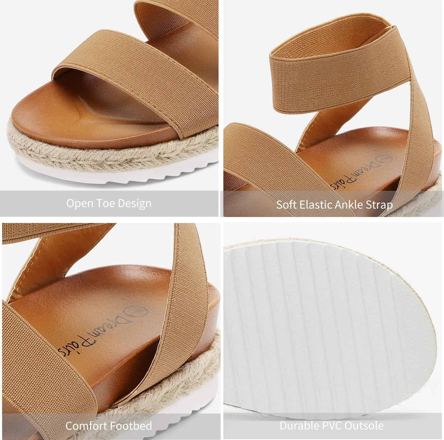 DREAM PAIRS Women’s Open Toe Ankle Strap Espadrille Flatform Platform Wedge Sandals
