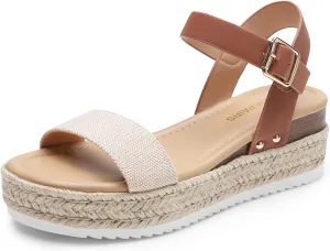 DREAM PAIRS Women's Platform Espadrilles Wedge Sandals, Comfortable Open Toe One Band Sandals for Women Dressy Casual Summer