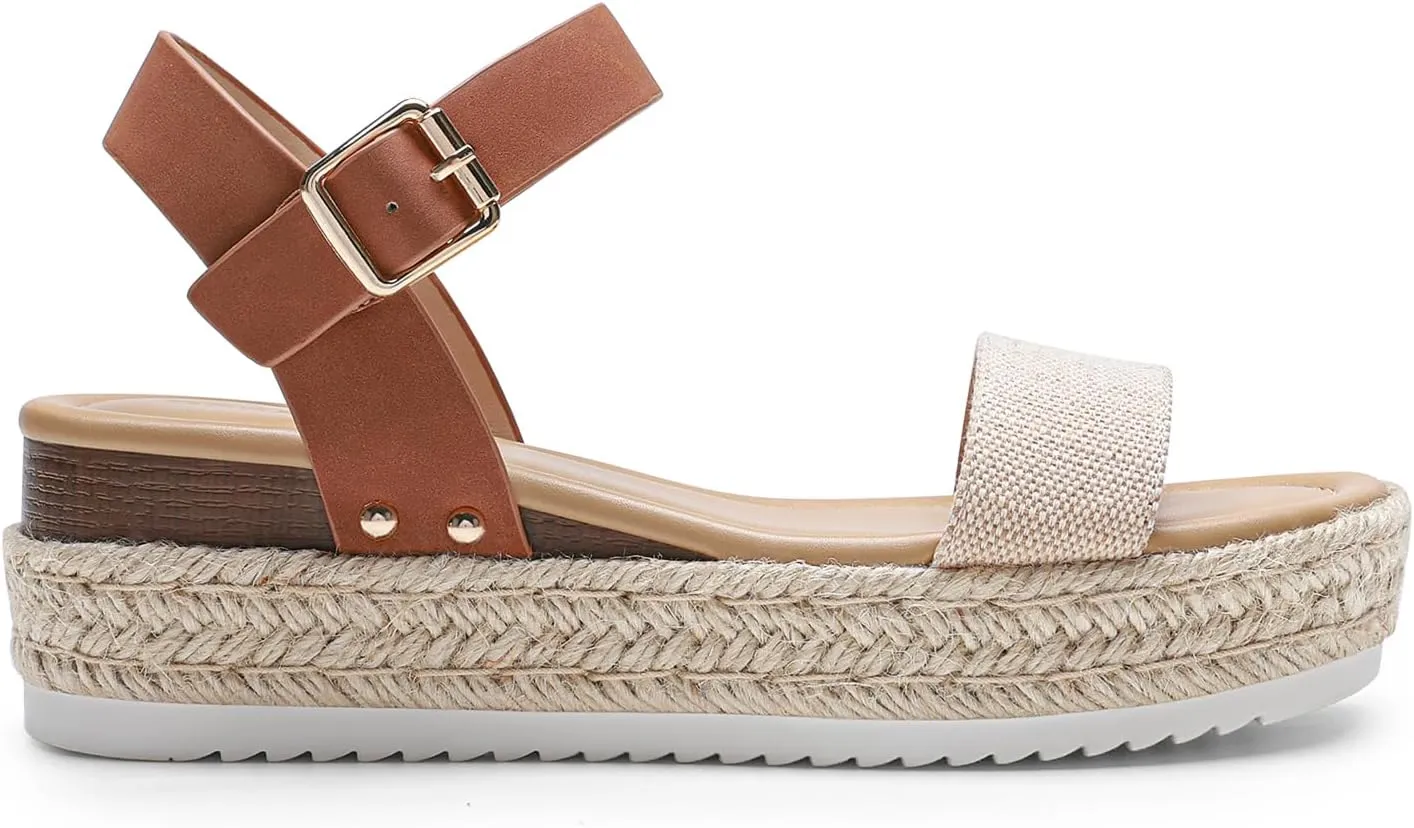 DREAM PAIRS Women's Platform Espadrilles Wedge Sandals, Comfortable Open Toe One Band Sandals for Women Dressy Casual Summer