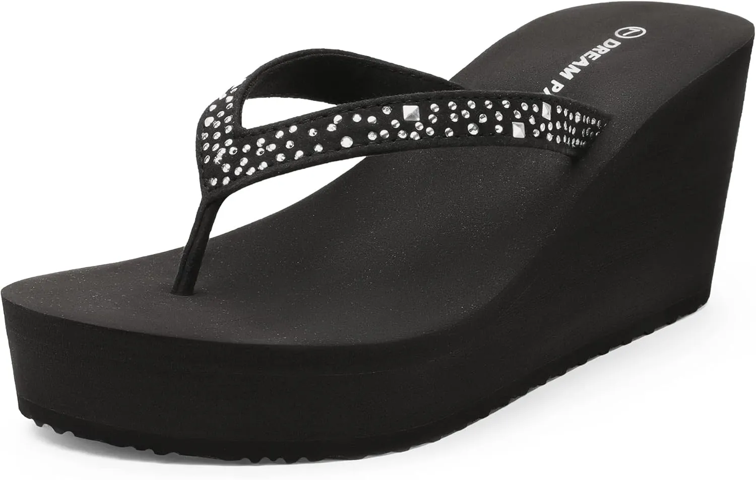 DREAM PAIRS Women's Platform Flip Flop Rhinestones Arch Support Comfortable Soft Cushion Wedge Flip Flops Summer Thong Sandals