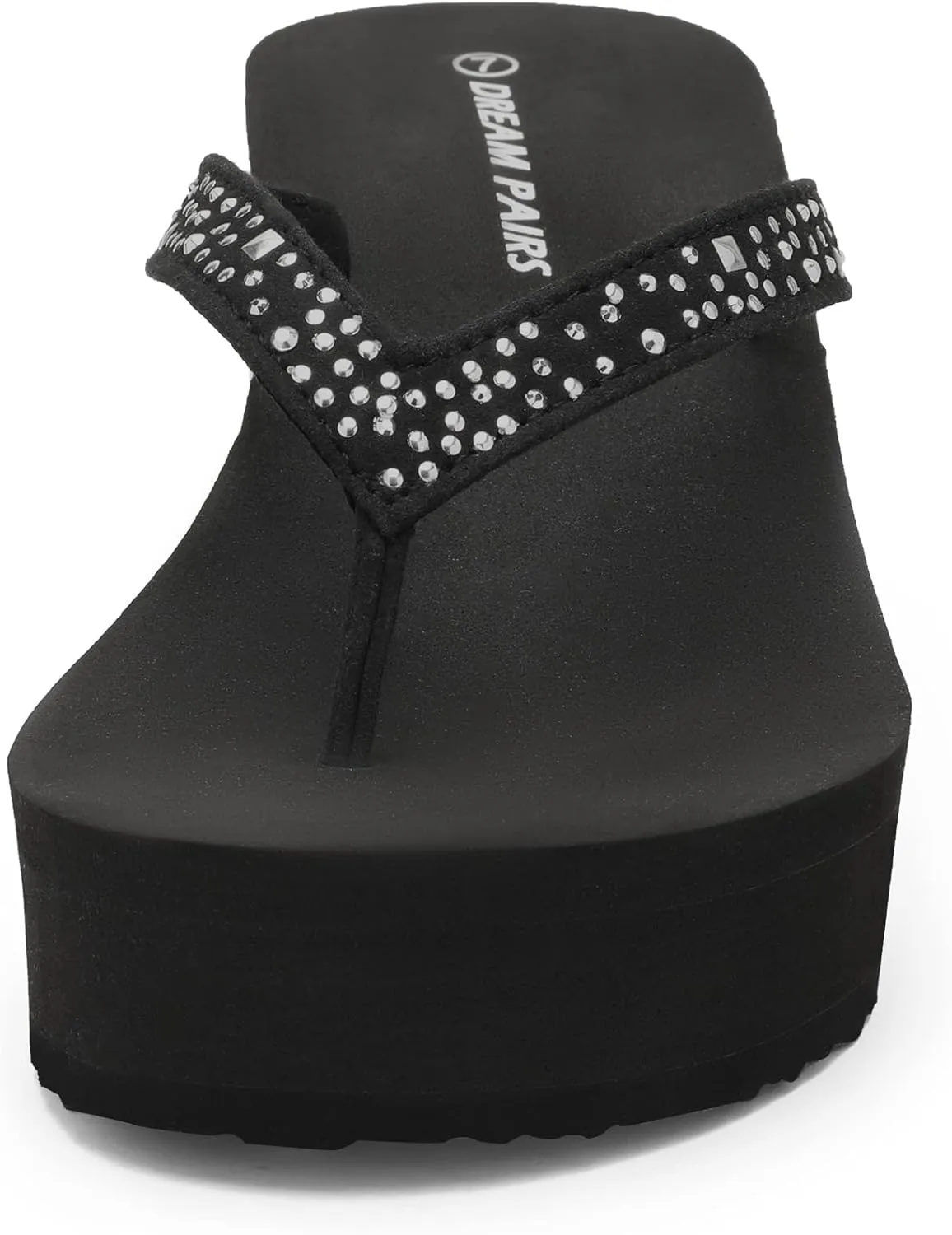 DREAM PAIRS Women's Platform Flip Flop Rhinestones Arch Support Comfortable Soft Cushion Wedge Flip Flops Summer Thong Sandals