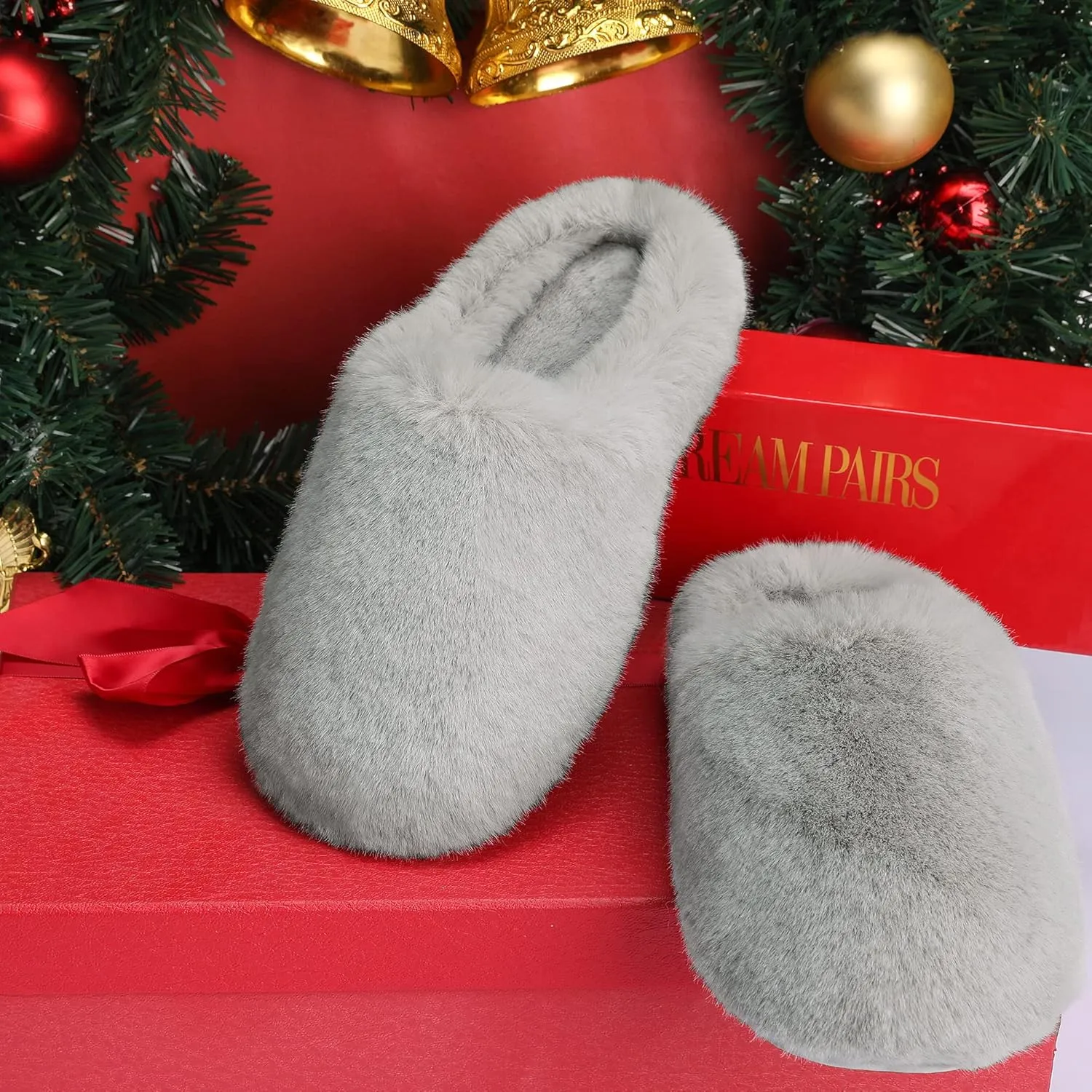 DREAM PAIRS Women's Plush Fuzzy Slip on Indoor Outdoor Winter House Slippers