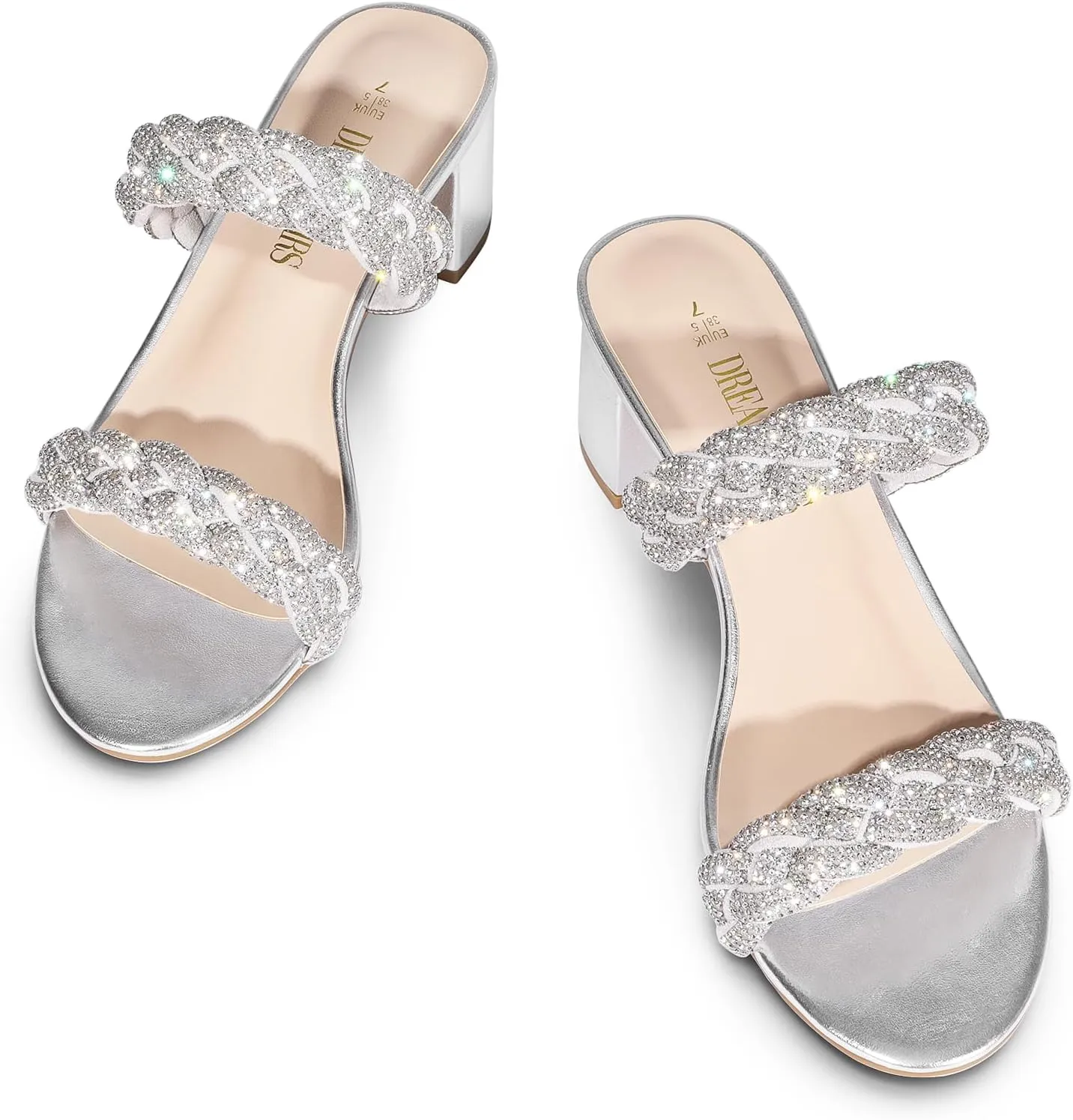 DREAM PAIRS Women's Two Braided Strap Low Heels for Women Open Toe Block Chunky Heels Sandals Holiday Party Wedding Dress Pumps Shoes