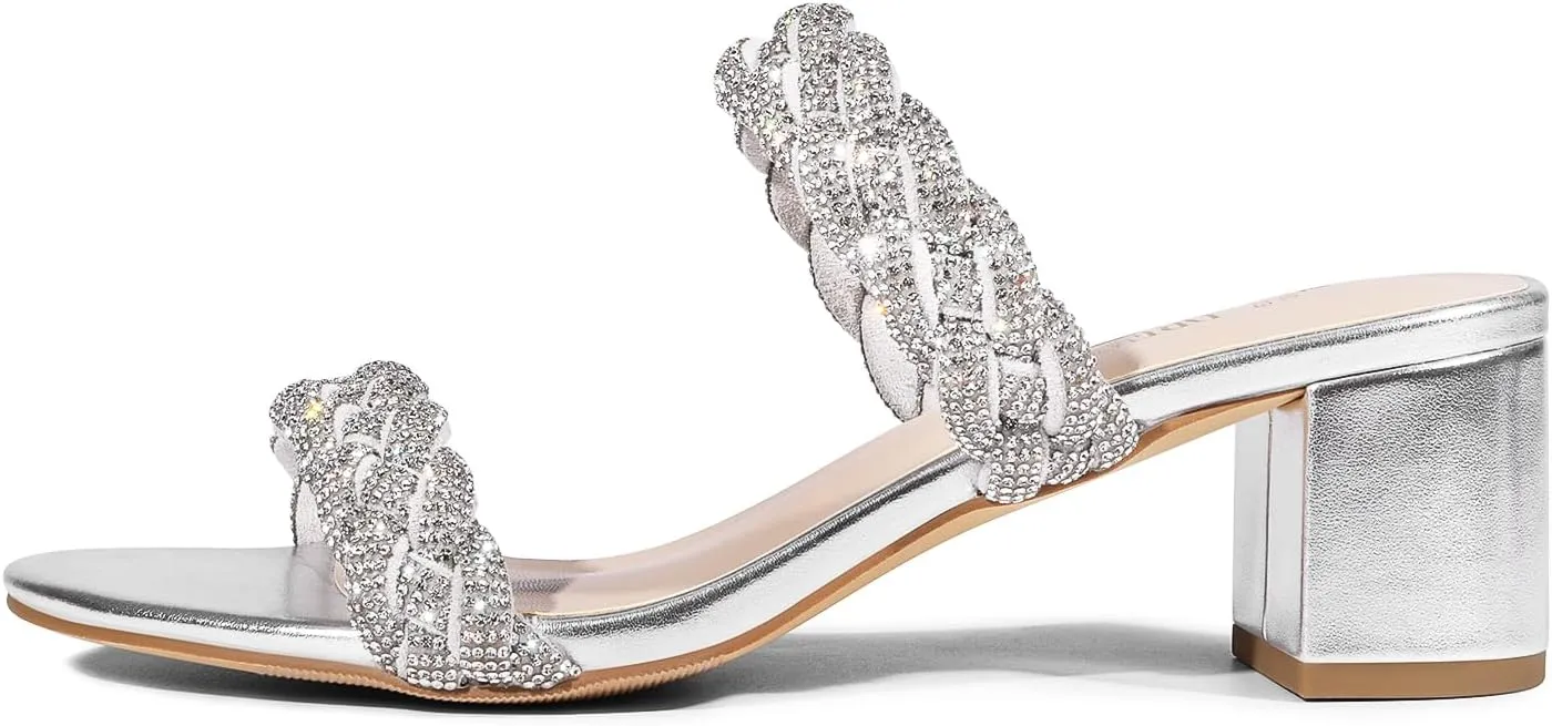 DREAM PAIRS Women's Two Braided Strap Low Heels for Women Open Toe Block Chunky Heels Sandals Holiday Party Wedding Dress Pumps Shoes