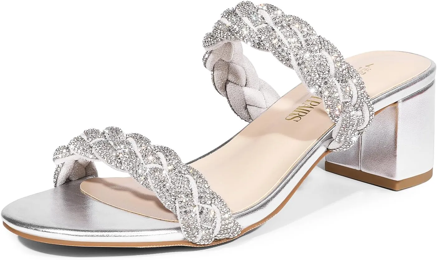 DREAM PAIRS Women's Two Braided Strap Low Heels for Women Open Toe Block Chunky Heels Sandals Holiday Party Wedding Dress Pumps Shoes