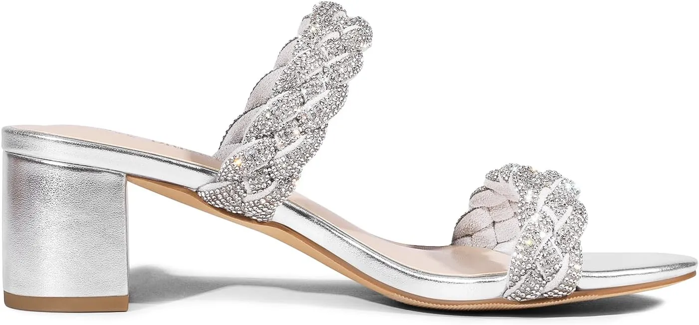 DREAM PAIRS Women's Two Braided Strap Low Heels for Women Open Toe Block Chunky Heels Sandals Holiday Party Wedding Dress Pumps Shoes