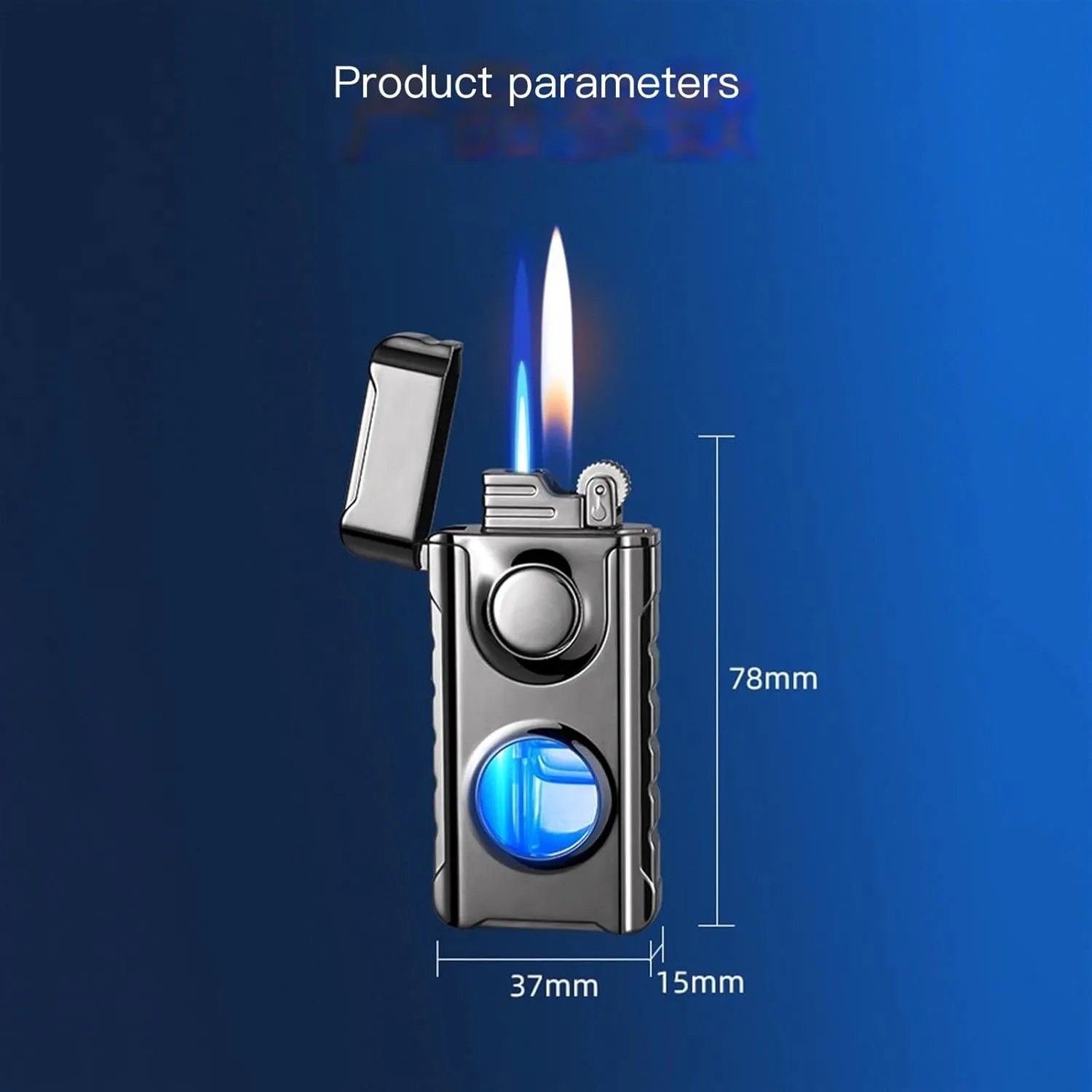 Dual Flame Lighter, Windproof Refillable Butane Lighter, Adjustable Soft Flame and Jet Flame, Transparent Fuel Canister, Suitable for Camping, Collection, Outdoor, Gifts for Men and Women(D)