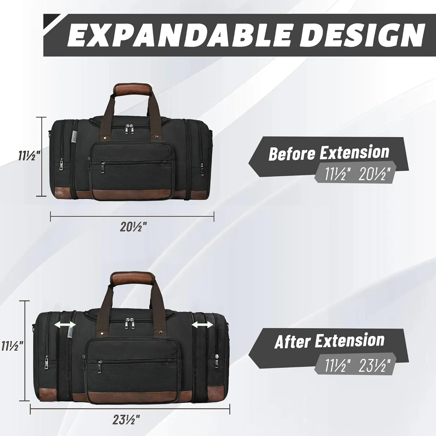 Duffle Bag for Travel,Overnight Weekend Gym Carry On Luggage Bag, 50L Travel Duffel Bag for Men Women, Expandable Spacious Travel Duffel Bag, Black