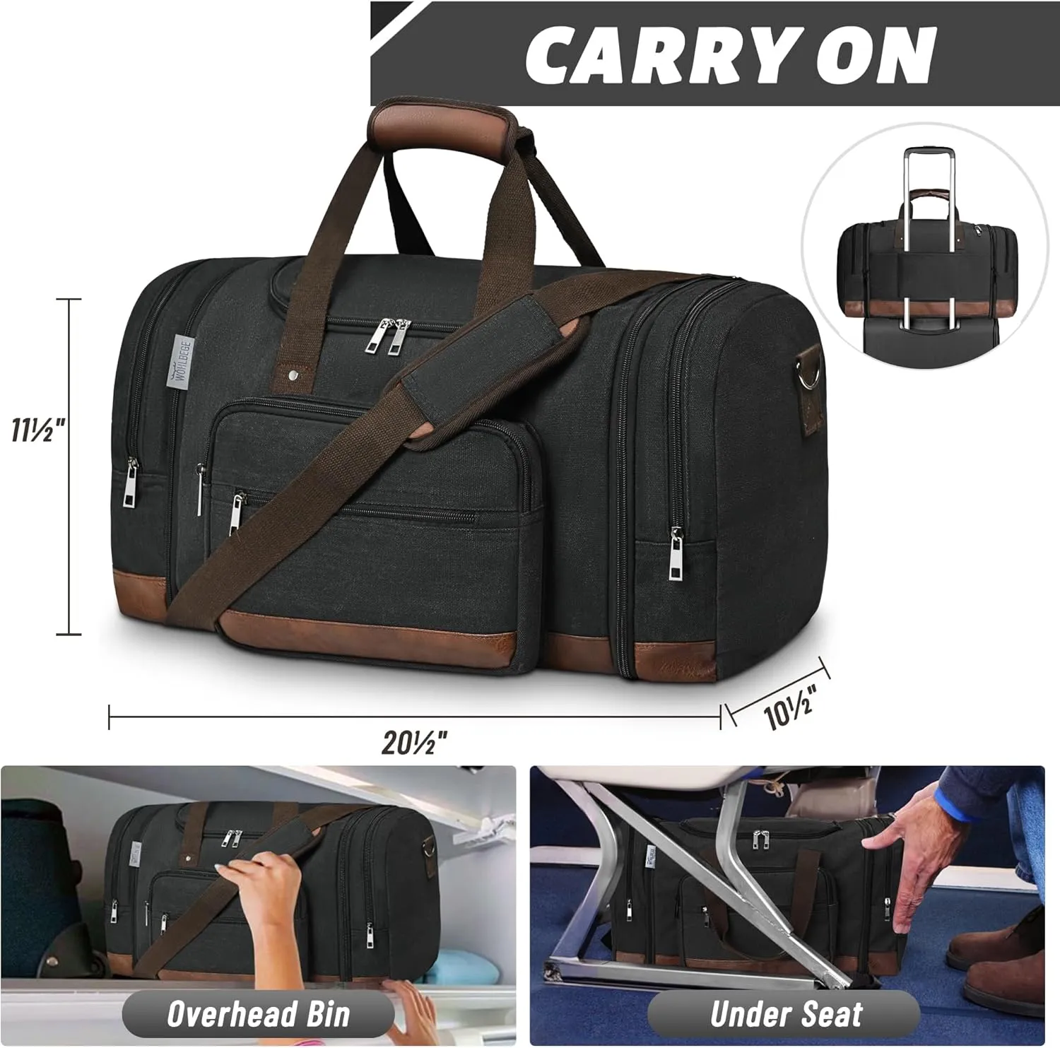 Duffle Bag for Travel,Overnight Weekend Gym Carry On Luggage Bag, 50L Travel Duffel Bag for Men Women, Expandable Spacious Travel Duffel Bag, Black