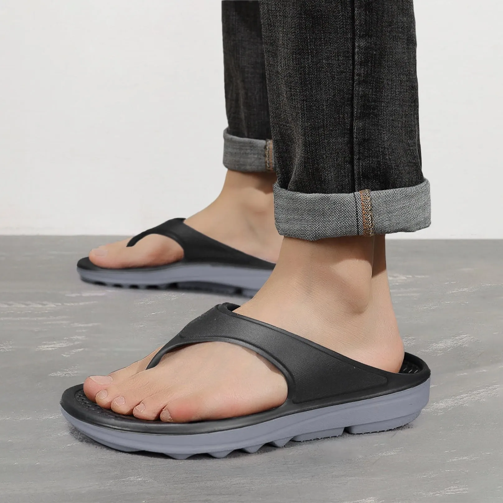 Ecetana Flip Flops for Men Thong Sandals Thick Cushion Non Slip Pool Shower Sandals
