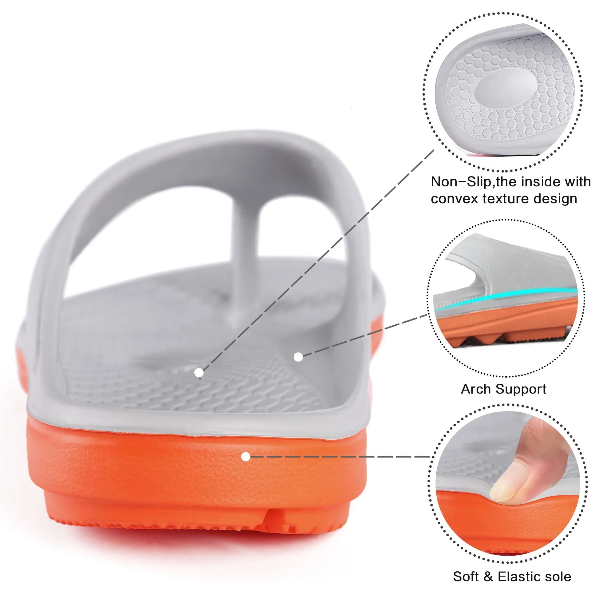 Ecetana Flip Flops for Men Thong Sandals Thick Cushion Non Slip Pool Shower Sandals
