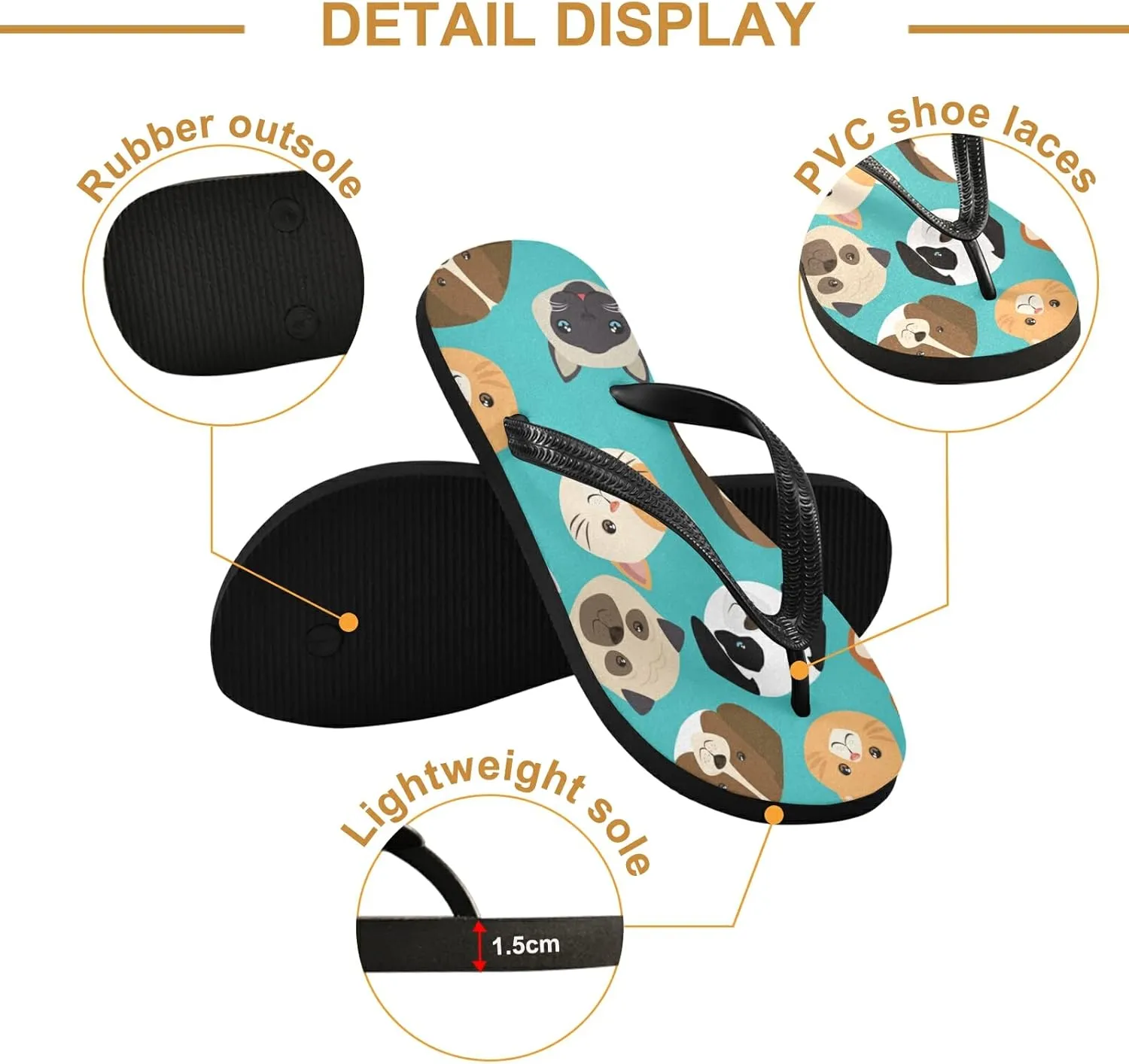 Eionryn Heads Dogs and Cats Pets Womens Flip Flops Animal Prints Summer Beach Sandals Casual Thong Slippers Comfortable Shower Slippers Non Slip Water Sandals shoes M