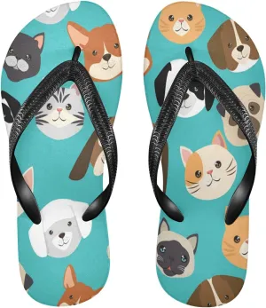 Eionryn Heads Dogs and Cats Pets Womens Flip Flops Animal Prints Summer Beach Sandals Casual Thong Slippers Comfortable Shower Slippers Non Slip Water Sandals shoes M