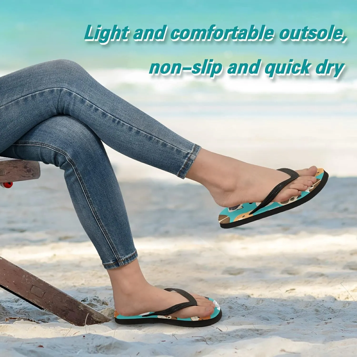 Eionryn Heads Dogs and Cats Pets Womens Flip Flops Animal Prints Summer Beach Sandals Casual Thong Slippers Comfortable Shower Slippers Non Slip Water Sandals shoes M