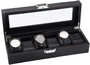 Elegant Large Watch Box Organizer for Men Women with 6 Slots, Transparent top, Portable Leather Watch Holder Mens Watches Case Storage Best Gift for The Husband, (Black,33 x 12 x 8cm)