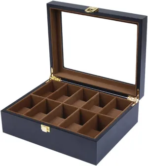 Elegant Large Wooden Watch Box Organizer for Men Women with 10 Slots, Transparent top, Portable Watch Holder Mens Watches Case Storage Best Gift for The Husband, Black(27x 21 x 9cm