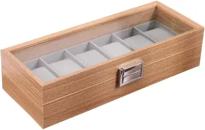 Elegant Large Wooden Watch Box Organizer for Men Women with 6 Slots, Transparent top, Portable Watch Holder Mens Watches Case Storage Best Gift for The Husband/Friend, 30x 12 x 7cm