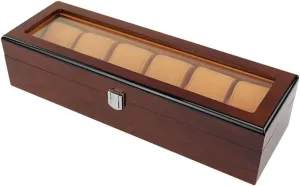 Elegant Large Wooden Watch Box Organizer for Men Women with 6 Slots, Transparent top, Portable Watch Holder Mens Watches Case Storage Best Gift for The Husband/Friend, 36x 12 x 8cm