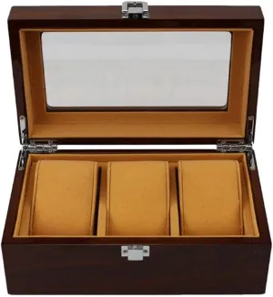 Elegant Wooden Watch Box Organizer for Men Women with 3 Slots, Transparent top, Portable Watch Holder Mens Watches Case Storage Best Gift for The Husband/Friend, 20x 12 x 8cm