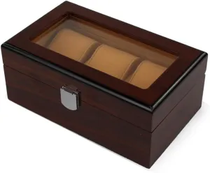 Elegant Wooden Watch Box Organizer for Men Women with 3 Slots, Transparent top, Portable Watch Holder Mens Watches Case Storage Best Gift for The Husband/Friend, 20x 12 x 8cm