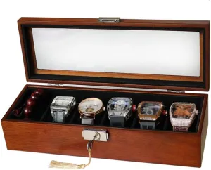 Elegant Wooden Watch Box Organizer for Men Women with 6 Slots, Transparent top, Portable Watch Holder Mens Watches Case Storage Best Gift for The Husband, (34x 12 x 8cm)
