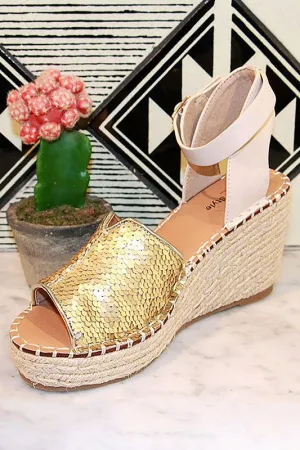 Embellished Espadrille Wedge Sandals