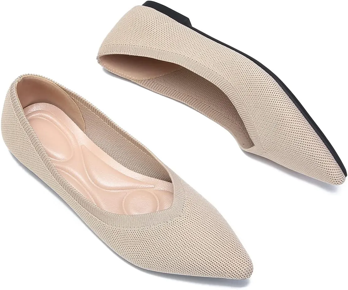 EnllerviiD Women's Flats Breathable Knit Pointed Flats Loafers Shoes,Work Flats Office Shoes Comfortable Flexible Mule Shoes Ballet Flats