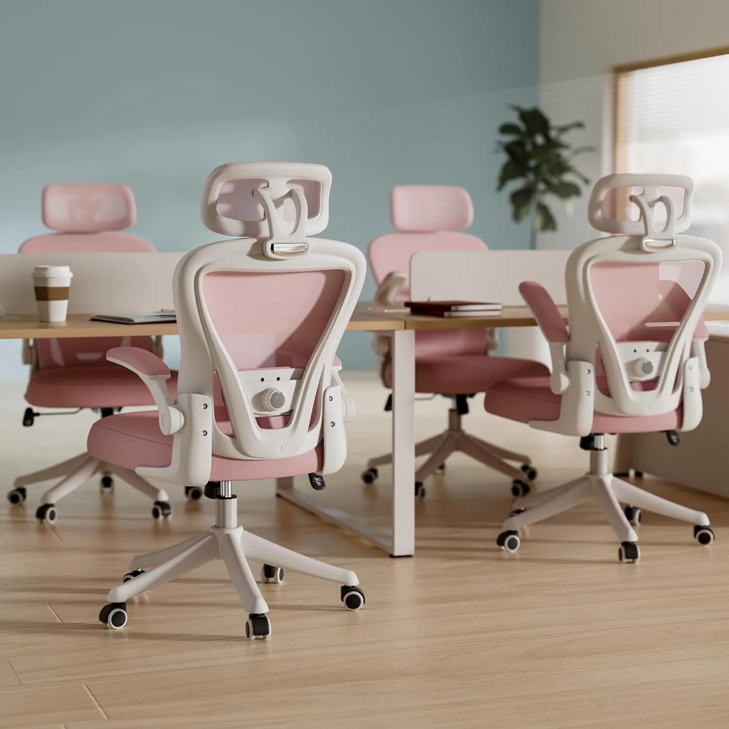 Ergonomic Office Chair M903, High Back Comfy Mesh Desk Chair with Wheels, Adjustable Lumbar Support, Headrest, Pink