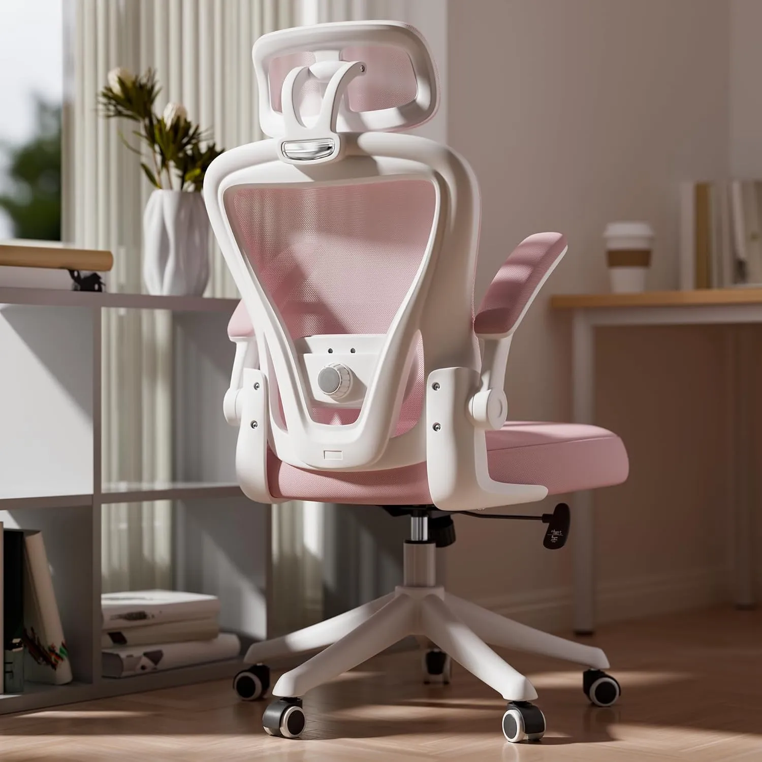 Ergonomic Office Chair M903, High Back Comfy Mesh Desk Chair with Wheels, Adjustable Lumbar Support, Headrest, Pink