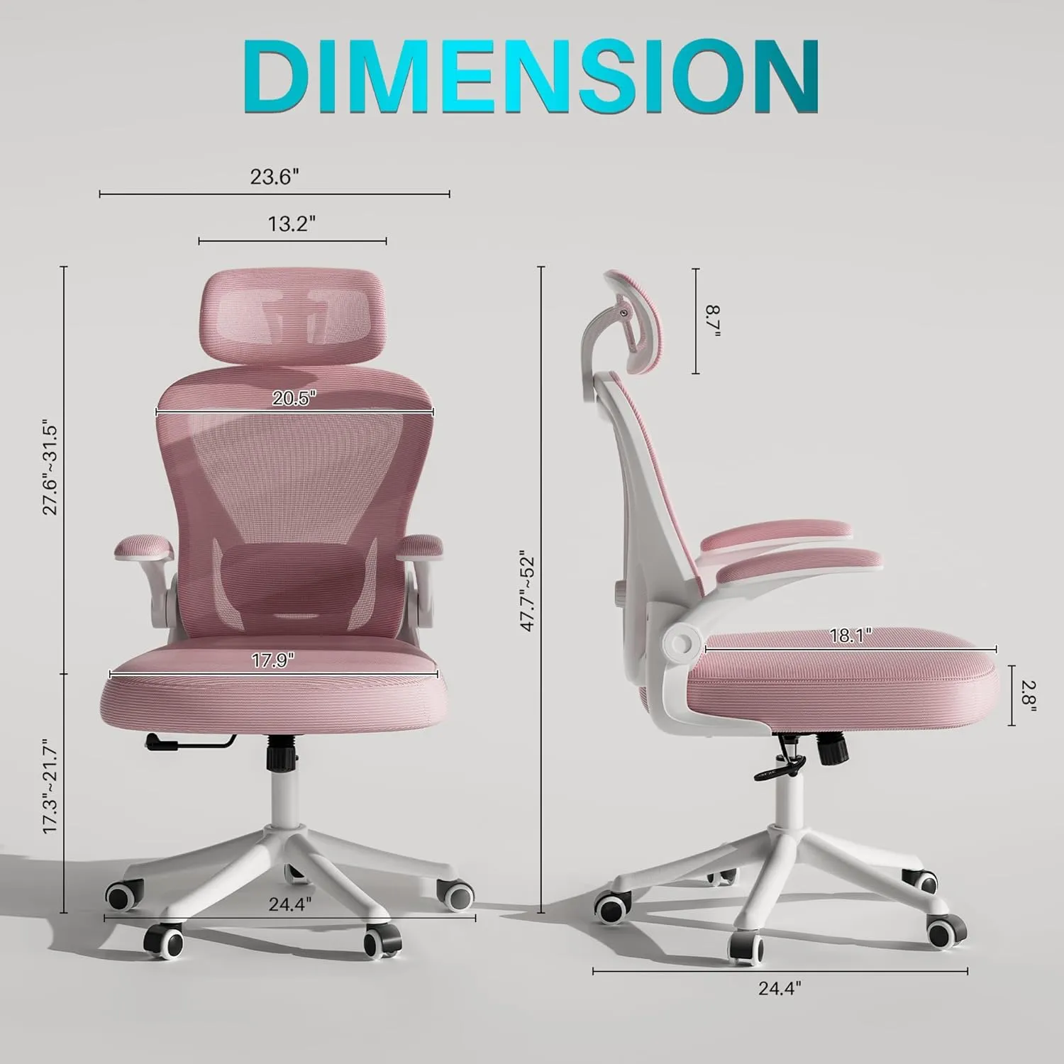 Ergonomic Office Chair M903, High Back Comfy Mesh Desk Chair with Wheels, Adjustable Lumbar Support, Headrest, Pink