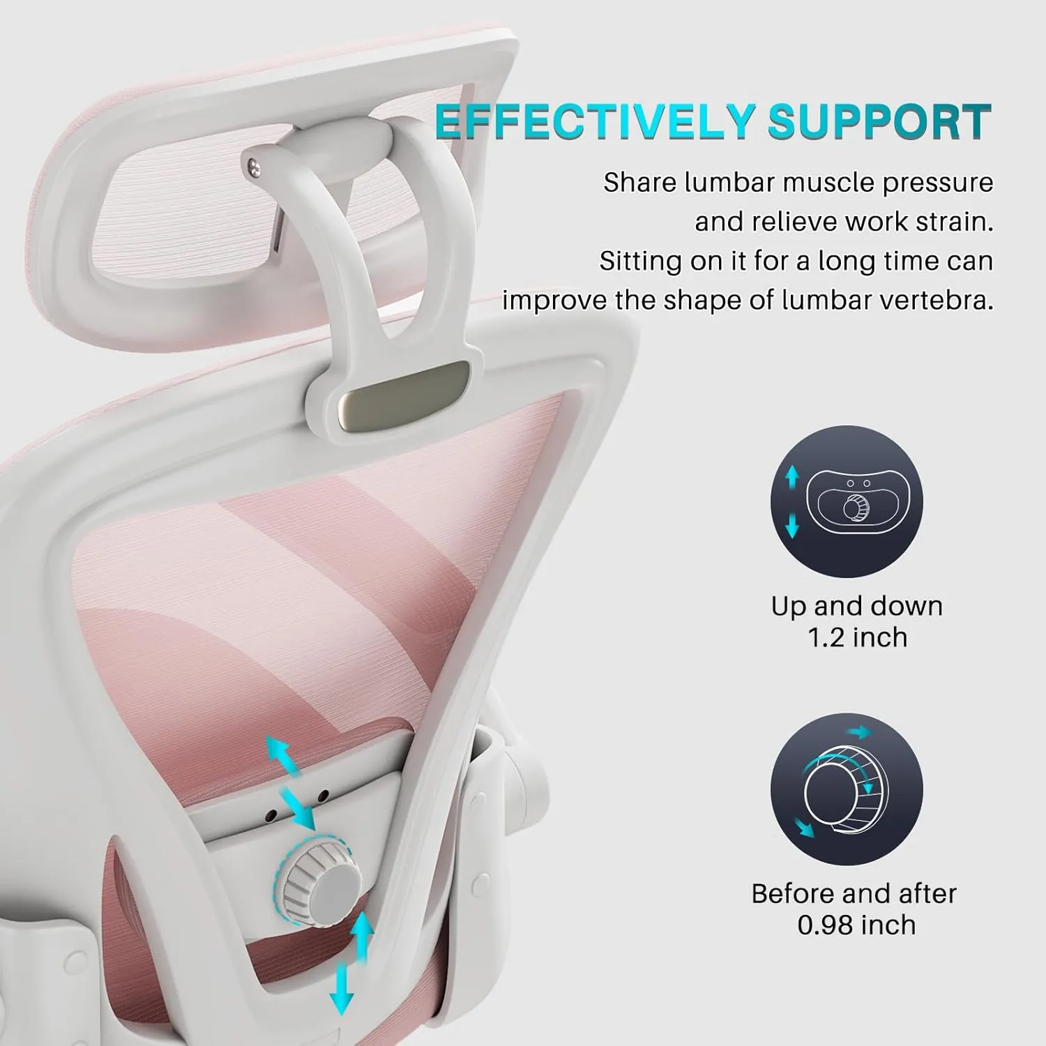 Ergonomic Office Chair M903, High Back Comfy Mesh Desk Chair with Wheels, Adjustable Lumbar Support, Headrest, Pink