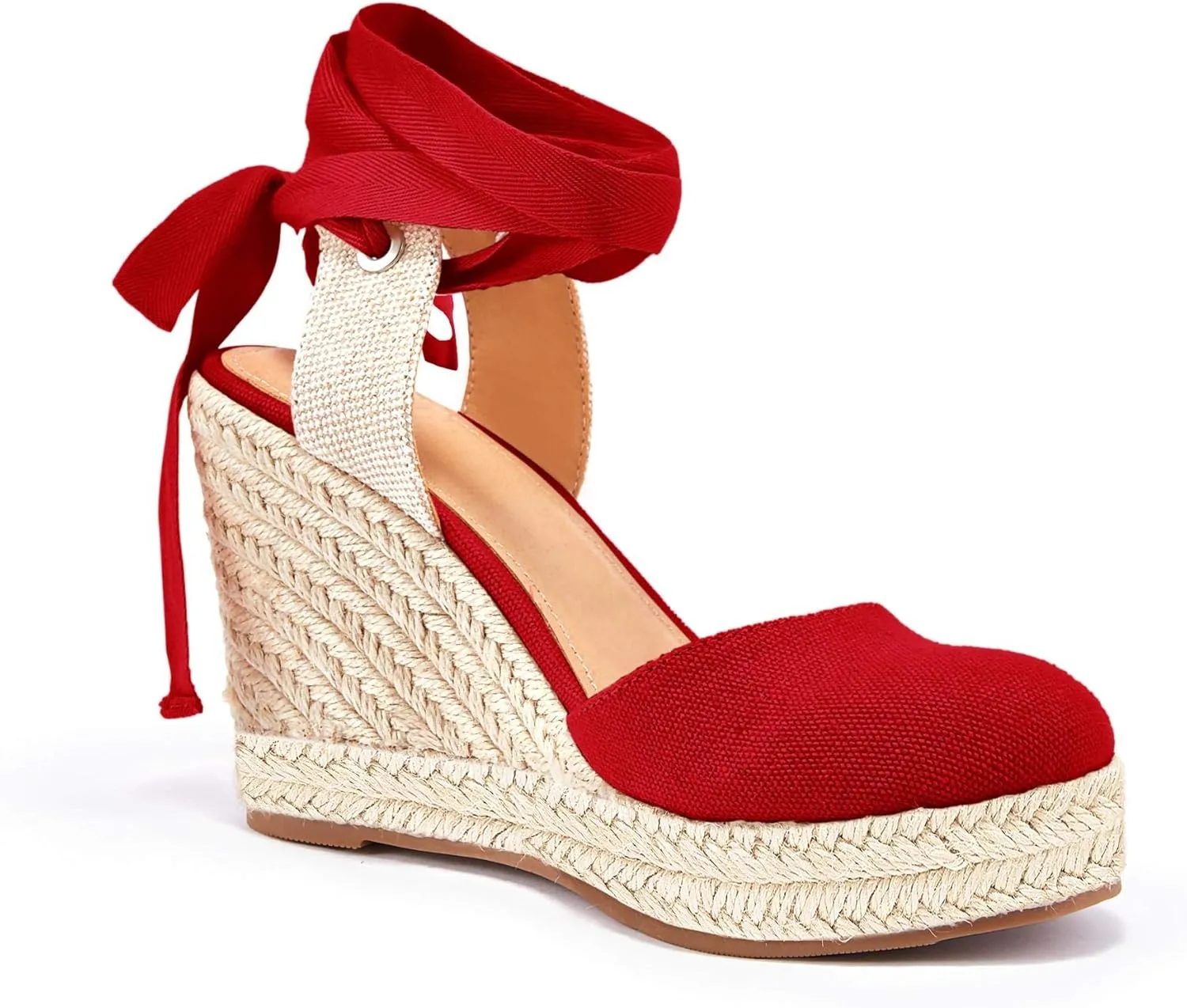 Ermonn Womens Espadrilles Wedge Sandals Platform Closed Toe Ankle Strap Lace Up Summer Shoes