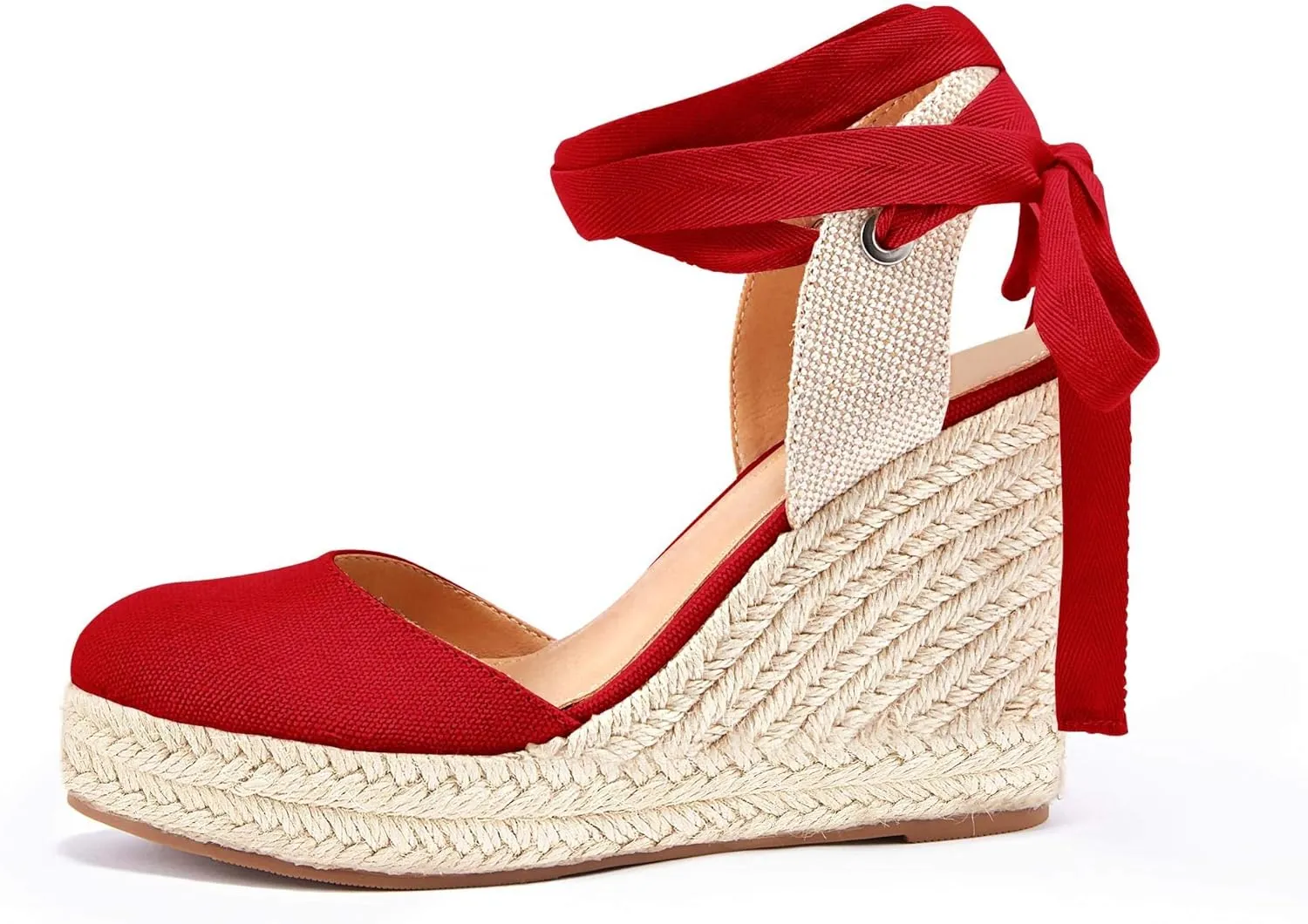 Ermonn Womens Espadrilles Wedge Sandals Platform Closed Toe Ankle Strap Lace Up Summer Shoes