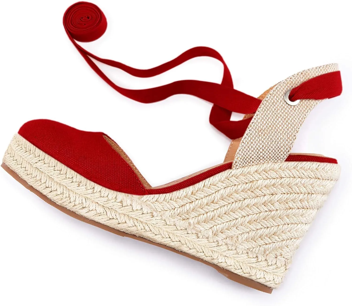 Ermonn Womens Espadrilles Wedge Sandals Platform Closed Toe Ankle Strap Lace Up Summer Shoes