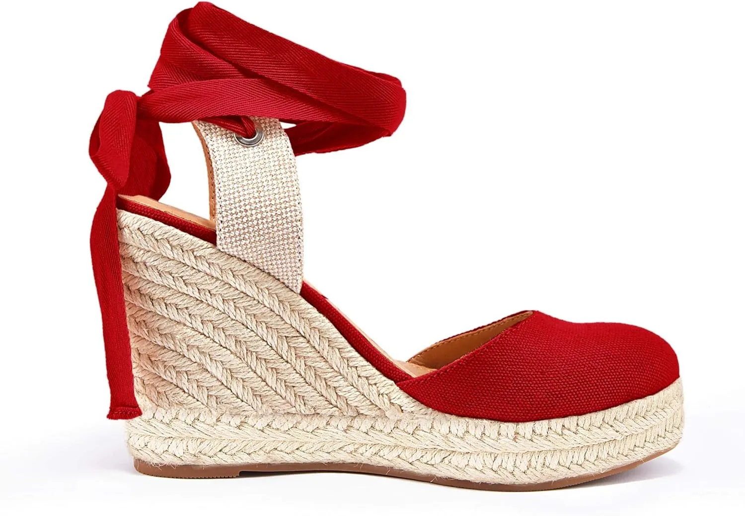 Ermonn Womens Espadrilles Wedge Sandals Platform Closed Toe Ankle Strap Lace Up Summer Shoes