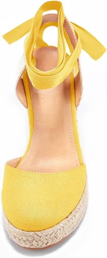 Ermonn Womens Espadrilles Wedge Sandals Platform Closed Toe Ankle Strap Lace Up Summer Shoes