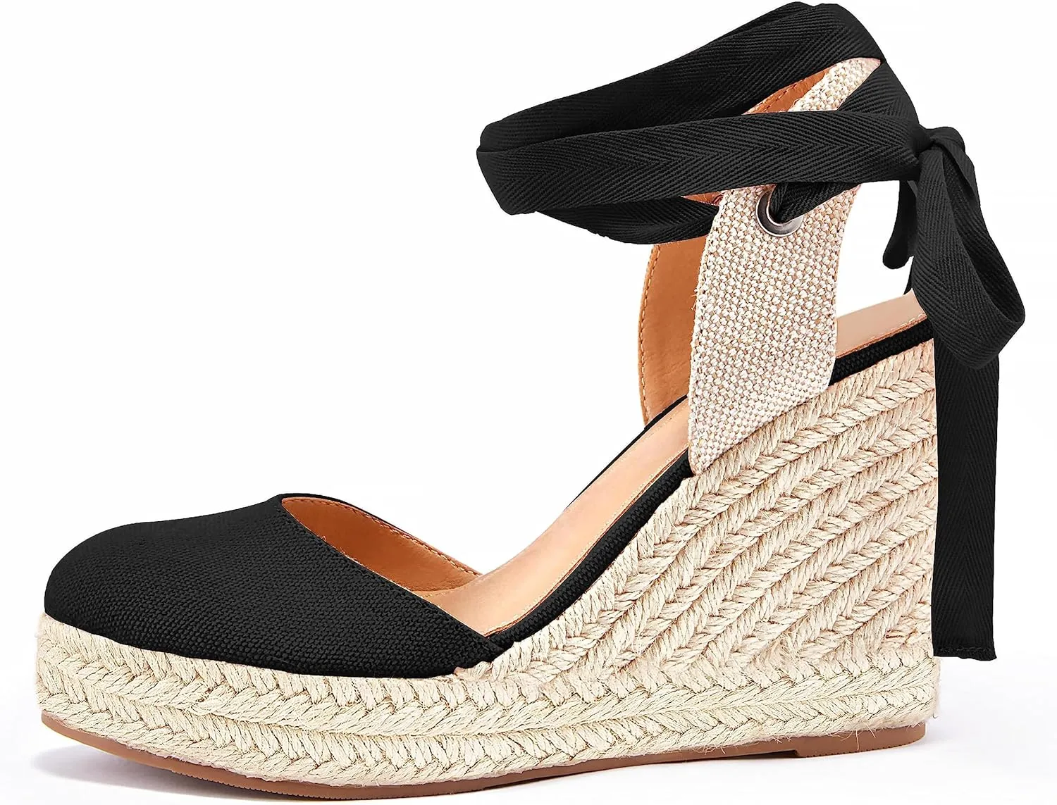 Ermonn Womens Espadrilles Wedge Sandals Platform Closed Toe Ankle Strap Lace Up Summer Shoes