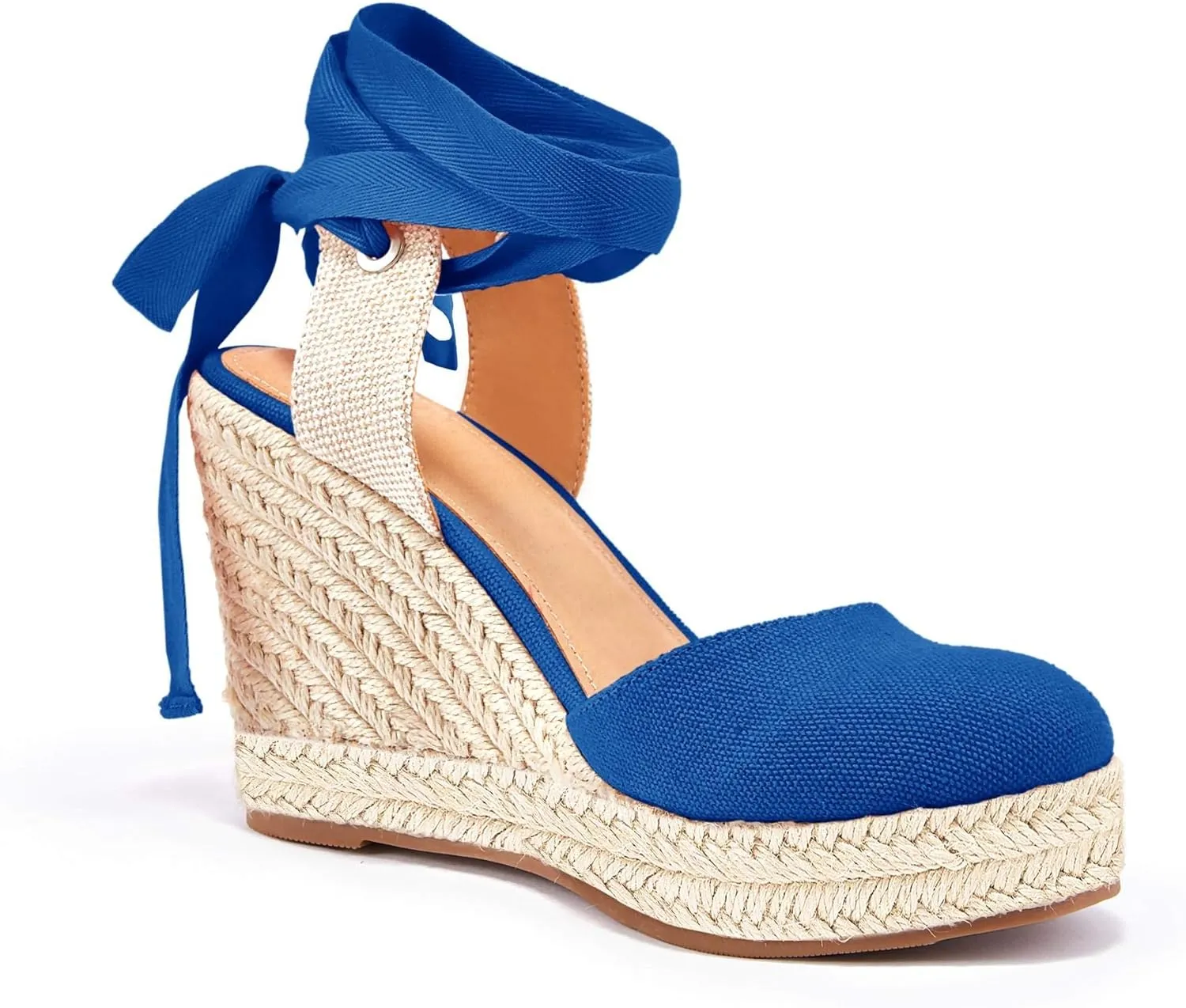 Ermonn Womens Espadrilles Wedge Sandals Platform Closed Toe Ankle Strap Lace Up Summer Shoes
