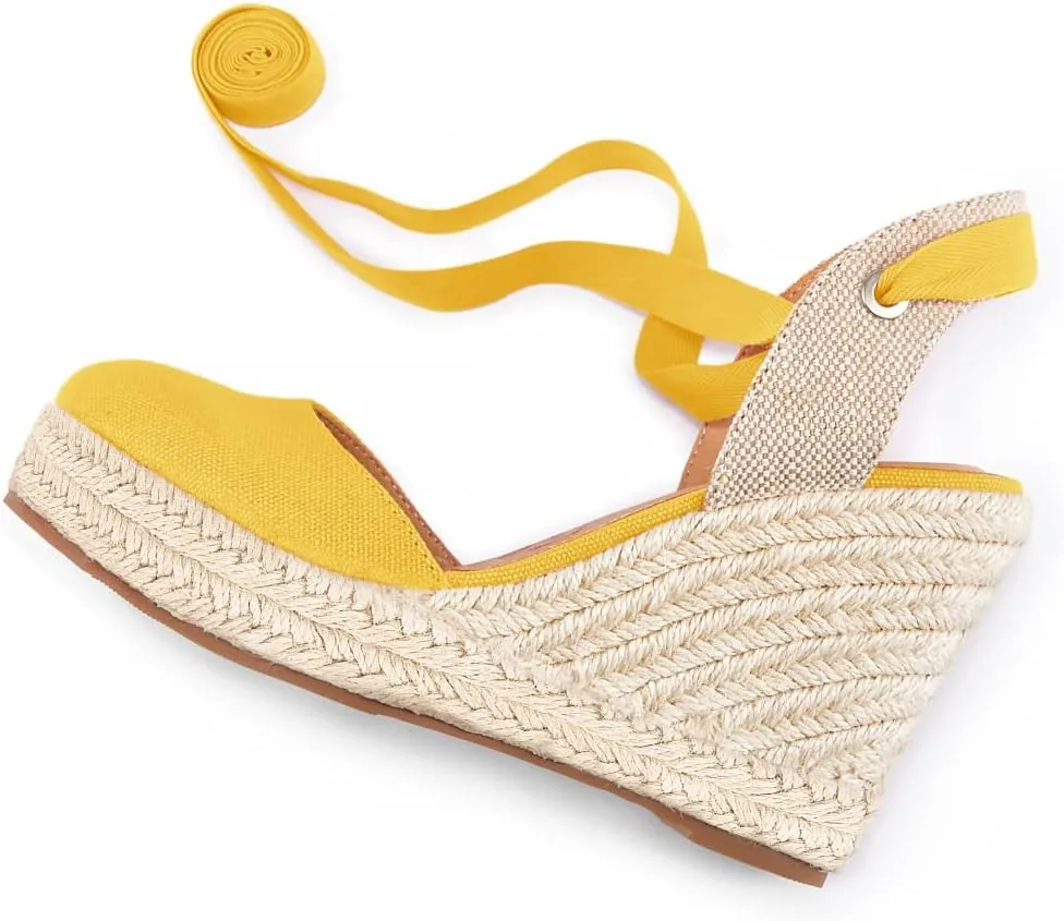 Ermonn Womens Espadrilles Wedge Sandals Platform Closed Toe Ankle Strap Lace Up Summer Shoes