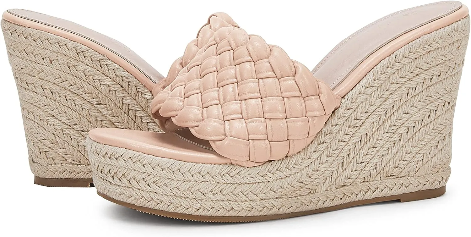 Ermonn Womens Platform Wedge Sandals Espadrilles Braided Open Toe Slip On Summer Mule High Heels