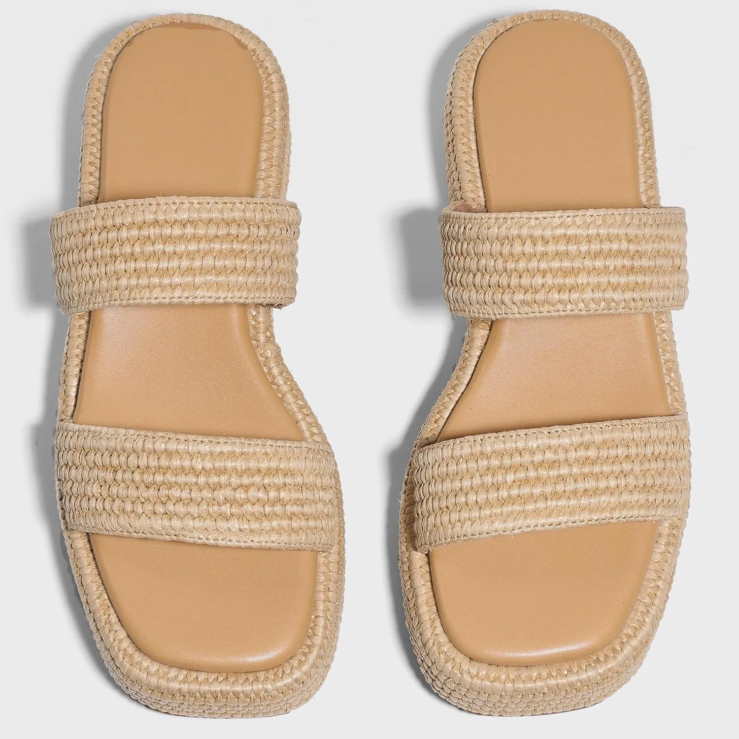Erocalli Platform Sandals Women Cute Wedge Espadrilles Slip on Summer Beach Raffia Vacation Sandal Comfortable Open Toe Dressy Shoes