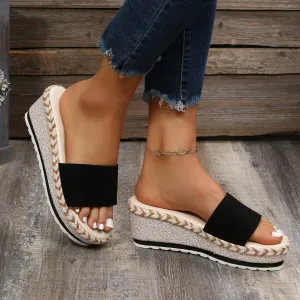 Espadrille Black Five-star Platform Premium for less Wedges Sandals Slide